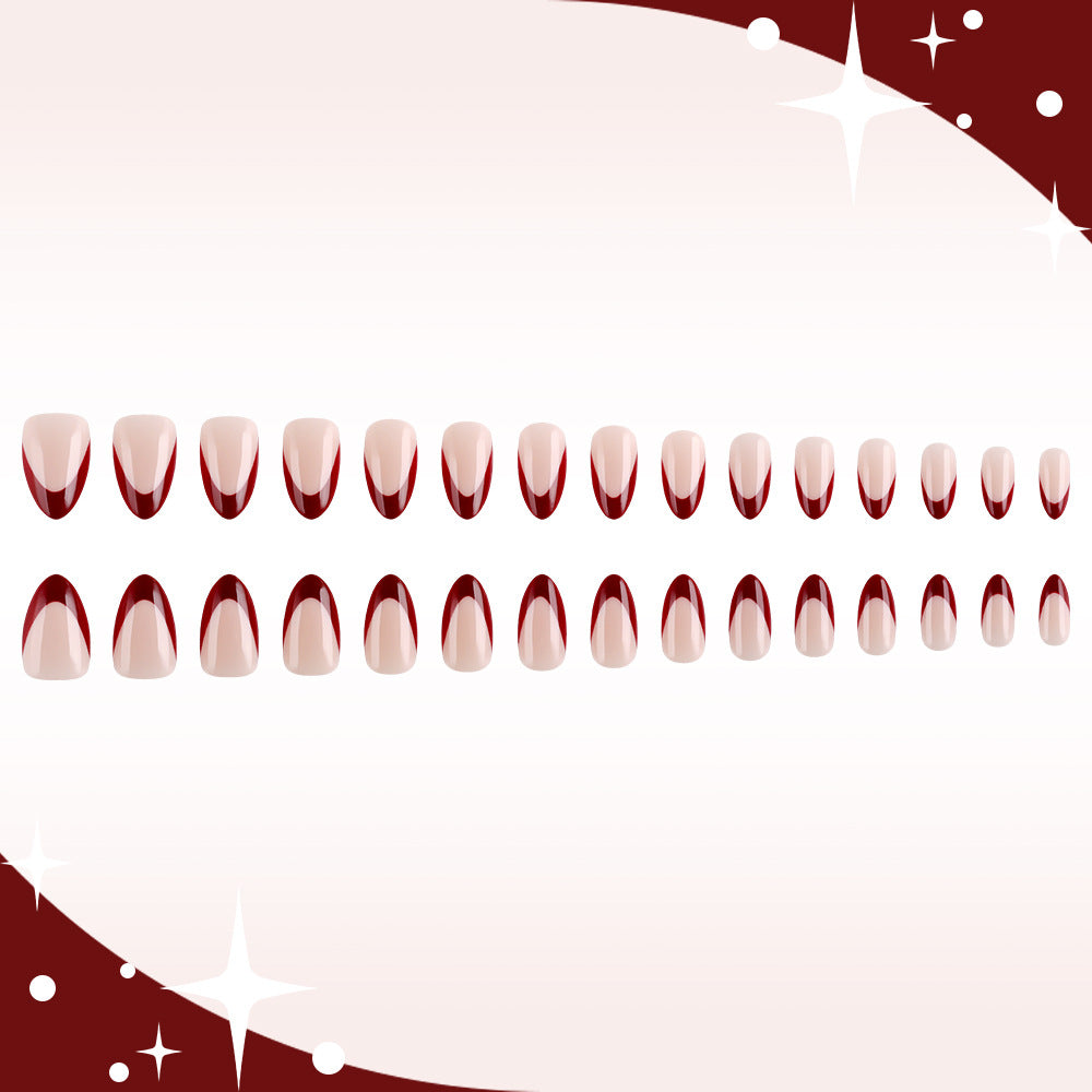 Glamorous Elegance Medium Almond Red Ombre Nail Set with Shimmer Finish