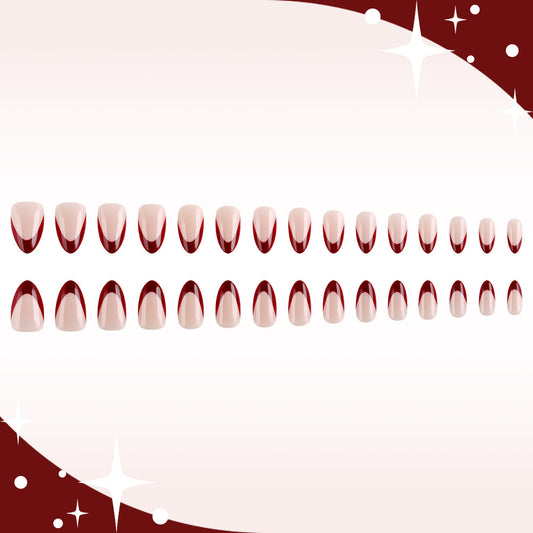 Glamorous Elegance Medium Almond Red Ombre Nail Set with Shimmer Finish