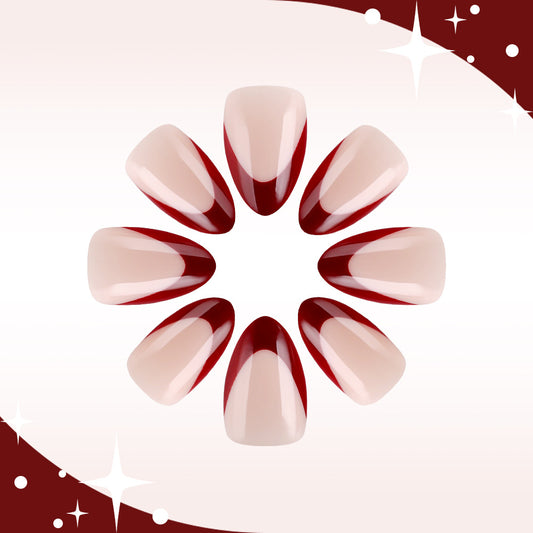 Enchanted Elegance Medium Almond Shaped Blush and Red Ombré Press on Nail Set