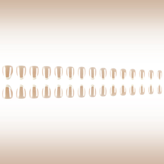 Elegant Garden Inspired Short Round Shaped Blush Pink Nails with Stylish White Tip Design