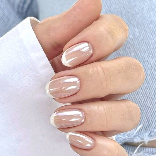 Chic Elegance Short Round Transparent with Glossy French Tip Press-On Nail Set