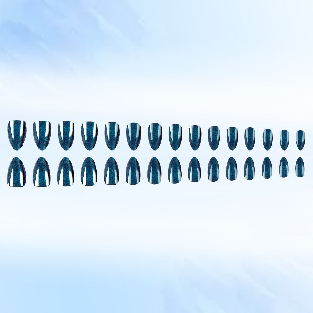 Celestial Dreams Long Almond Shaped Mystical Blue Press On Nail Set with Shimmering Accents