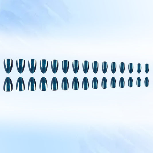 Celestial Dreams Long Almond Shaped Mystical Blue Press On Nail Set with Shimmering Accents