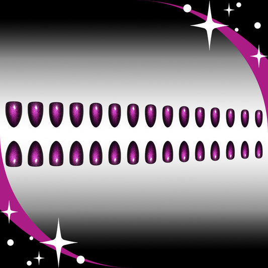 Cosmic Glamour Luxurious Long Almond Shaped Sparkling Purple Press On Nail Set