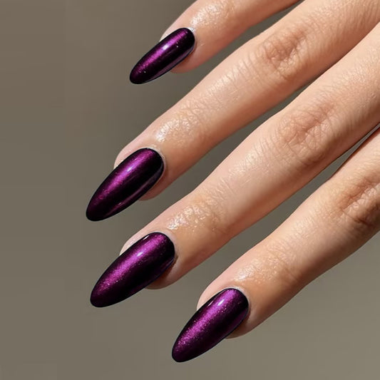 Mystical Twilight Long Almond Shaped Glossy Purple Press On Nail Set with Iridescent Finish
