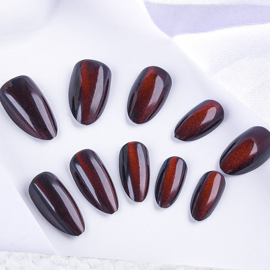 Mystical Radiance Long Almond Shaped Glossy Black and Rusty Shimmer Press-On Nail Set