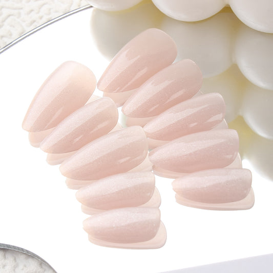 Whimsical Elegance Long Almond Soft Pink Shimmer Press On Nail Set