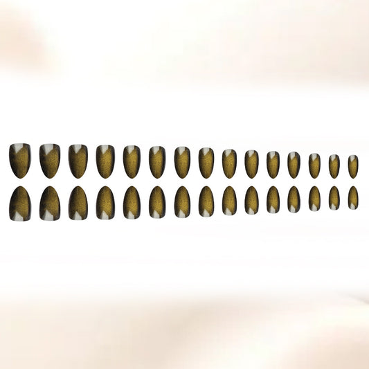 Mystical Forest Glamour Long Almond Shaped Metallic Gold Press On Nail Set