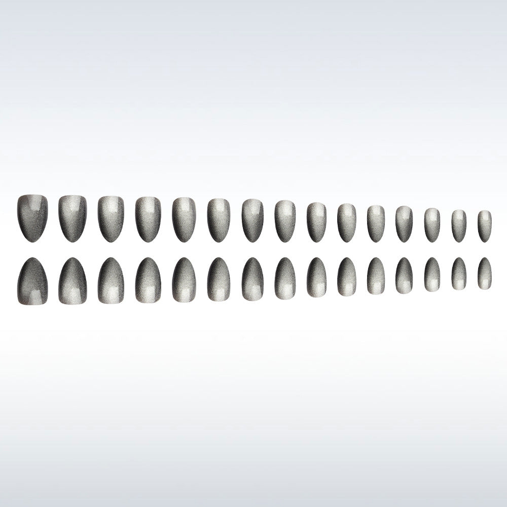 Glamorous Silver Catwalk Long Almond Press On Nail Set with Stunning Shimmering Finish