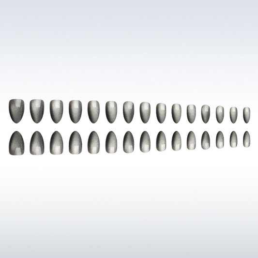 Glamorous Silver Catwalk Long Almond Press On Nail Set with Stunning Shimmering Finish