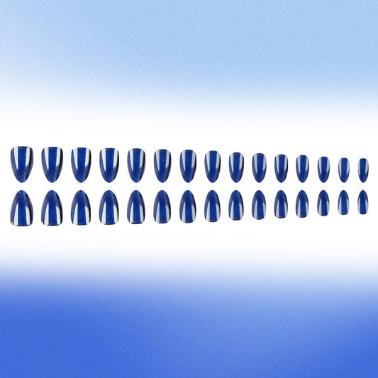Ocean Dream Long Almond Navy Blue Press On Nail Set with Shimmering Finish