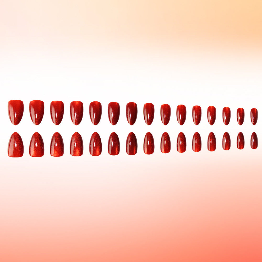 Glamorous Elegance Long Almond Red Glitter Press On Nail Set