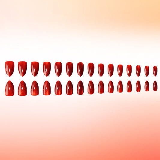 Glamorous Elegance Long Almond Red Glitter Press On Nail Set