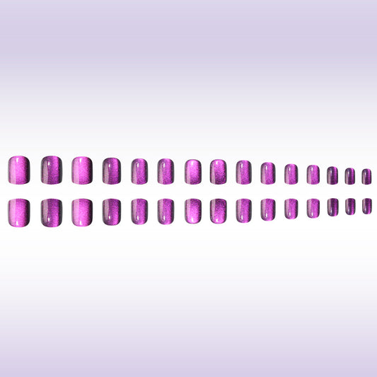 Enchanting Lavender Elegance Medium Square Glossy Purple Nail Set with Iridescent Shine
