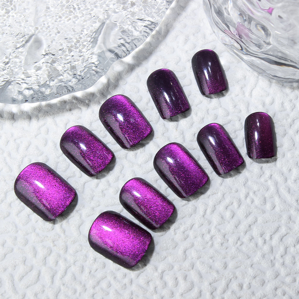 Mystical Elegance Medium Square Purple Shimmer Press On Nail Set with Iridescent Sparkle