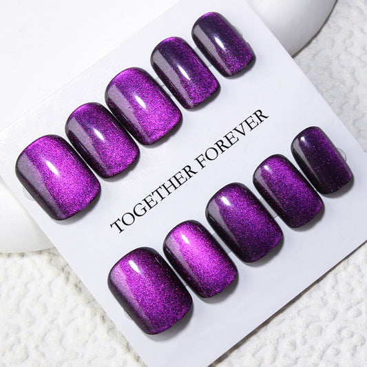 Mystical Midnight Marvel Medium Square Shimmering Purple Glitter Press On Nail Set