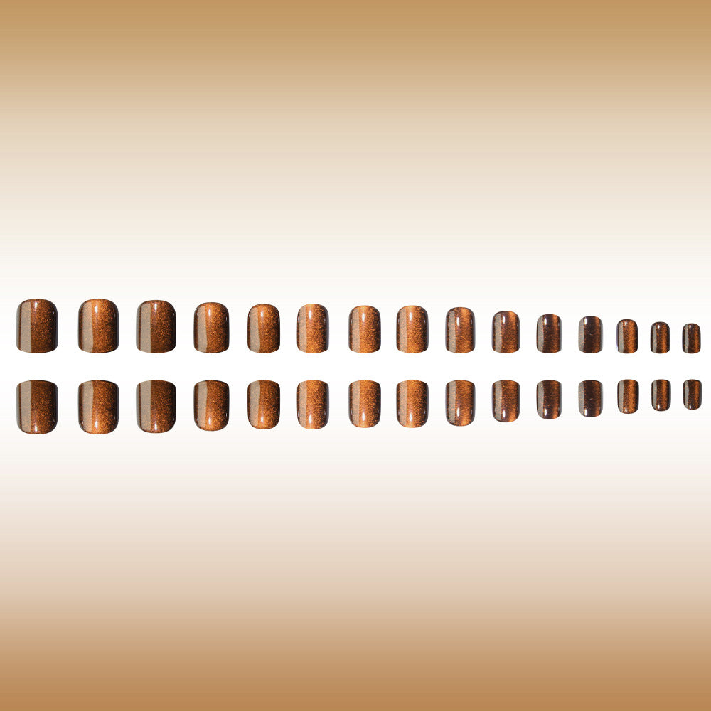 Autumn Elegance Medium Square Brown Glitter Press On Nail Set with Stunning Shimmer Finish