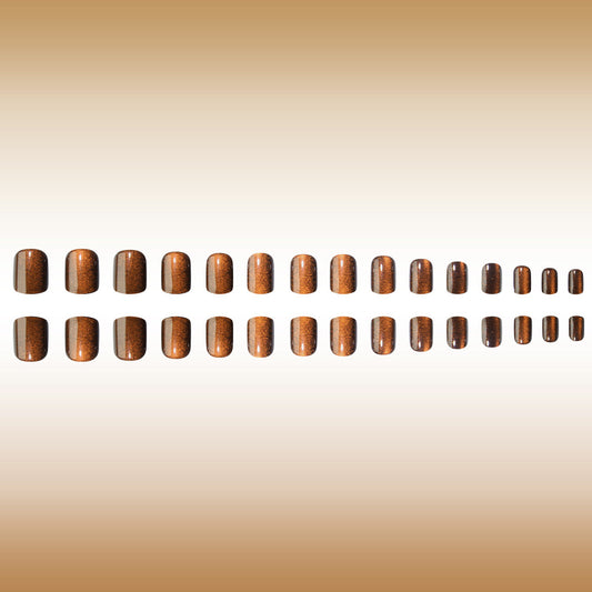 Autumn Elegance Medium Square Brown Glitter Press On Nail Set with Stunning Shimmer Finish