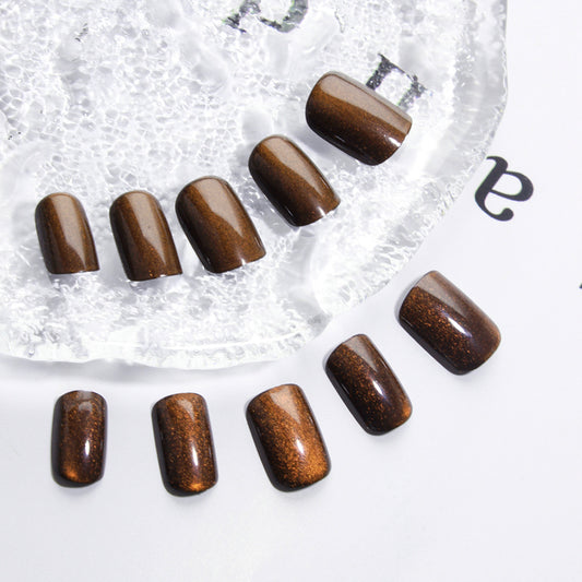 Autumn Elegance Medium Square Shimmering Brown Press On Nail Set