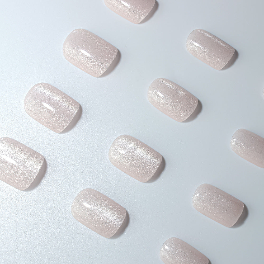 Dreamy Elegance Short Square Glittery Blush Press On Nail Set