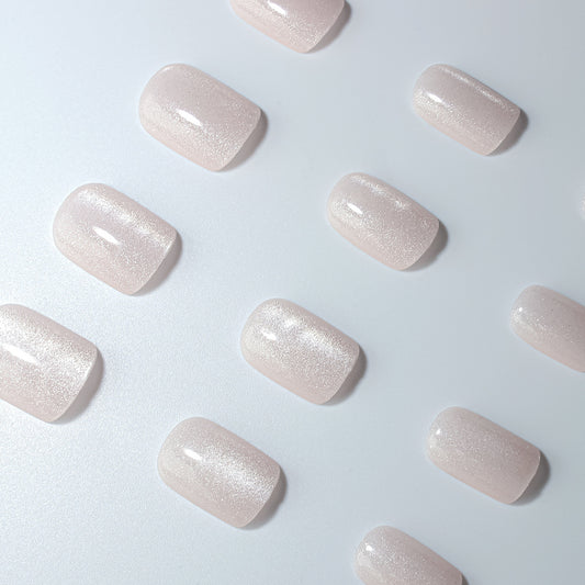 Dreamy Elegance Short Square Glittery Blush Press On Nail Set