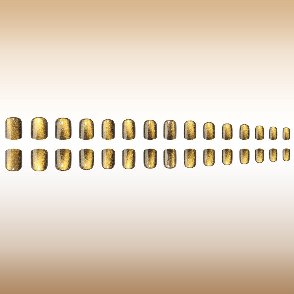Glamorous Golden Dream Press On Nail Set Medium Square Shape Shimmering Metallic Finish