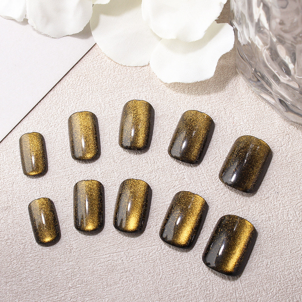 Glamorous Twilight Medium Square Shimmering Black and Gold Press On Nail Set