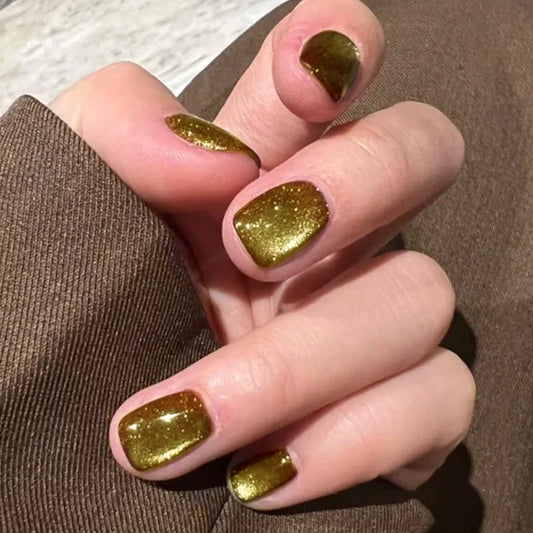 Gilded Glamour Medium Square Golden Glitter Press on Nail Set