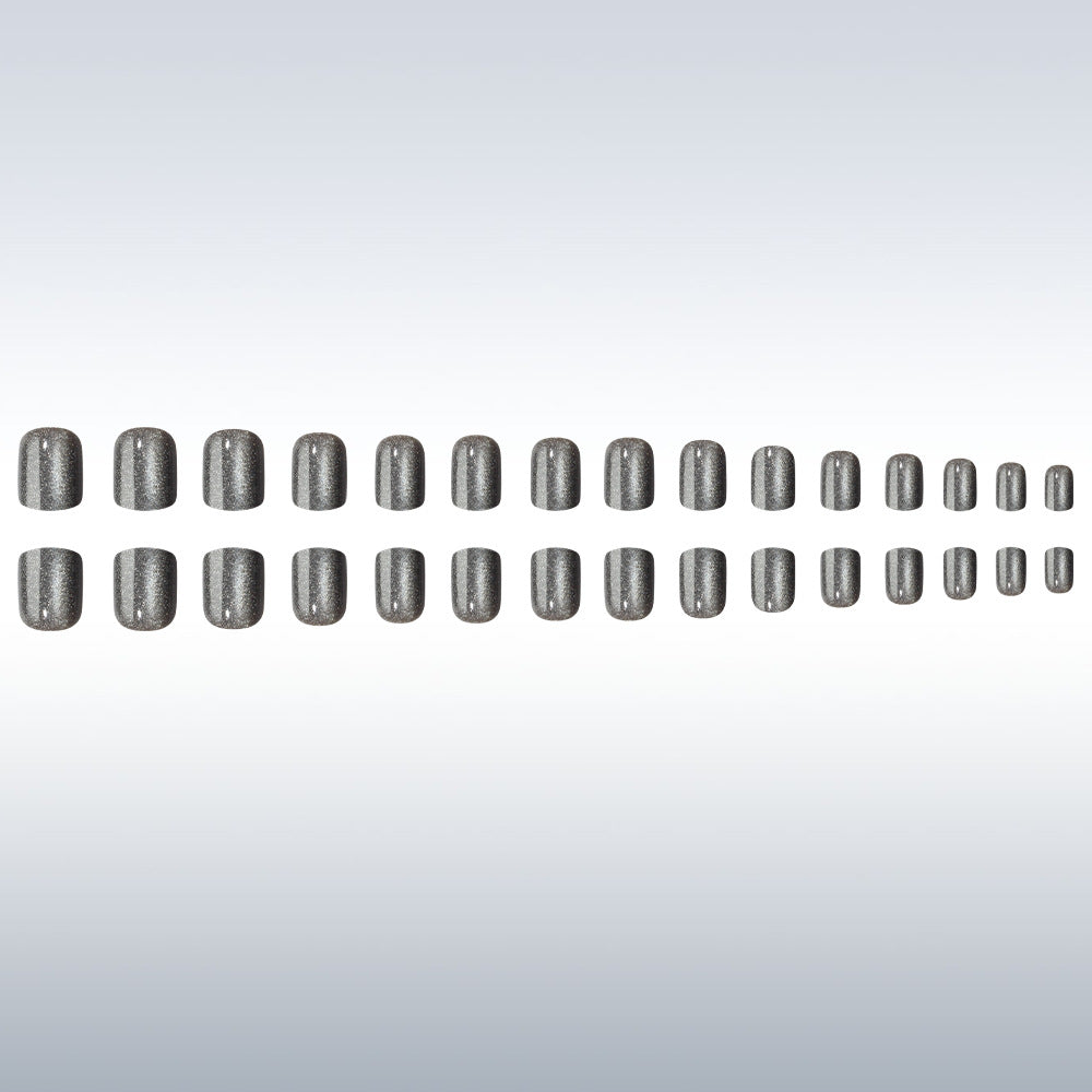 Glamorous Twilight Sparkle Medium Square Shiny Charcoal Press-On Nail Set