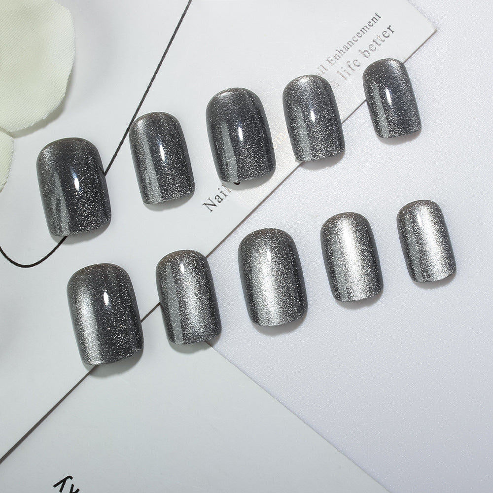 Cosmic Glamour Medium Square Glittering Silver Press On Nail Set