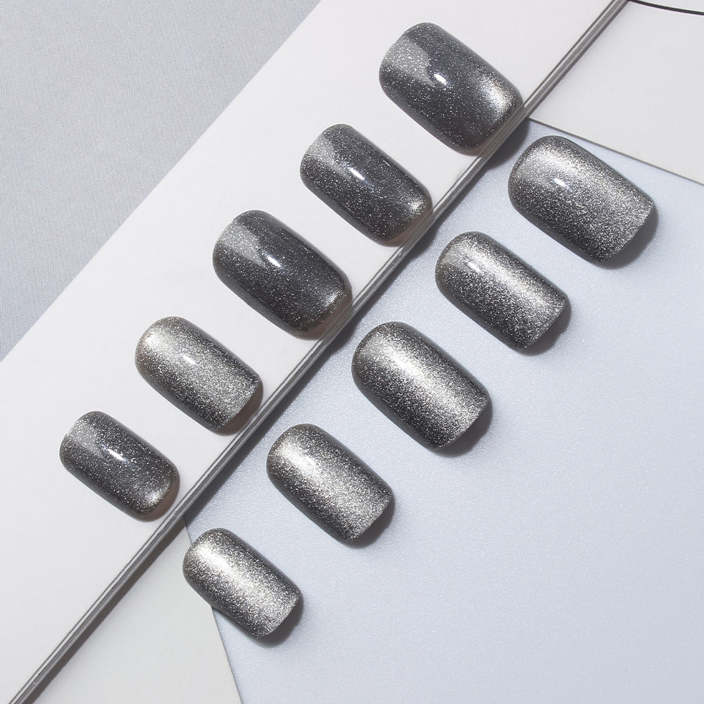 Celestial Glamour Medium Square Silver Gradient Press On Nail Set with Shimmering Finish