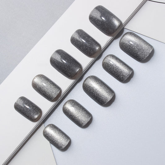 Celestial Glamour Medium Square Silver Gradient Press On Nail Set with Shimmering Finish