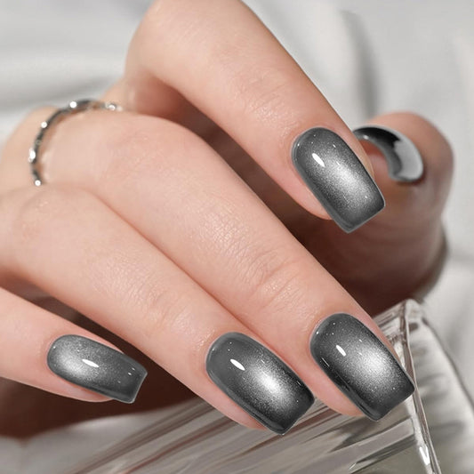 Chic Evening Glamour Medium Square Grey Gradient Glossy Press On Nail Set
