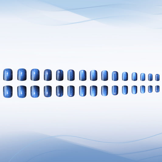 Oceanic Dream Medium Square Blue Glitter Press On Nail Set with Shimmering Finish