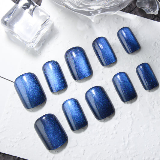 Celestial Night Blue Medium Square Press On Nail Set with Stunning Glitter Finish