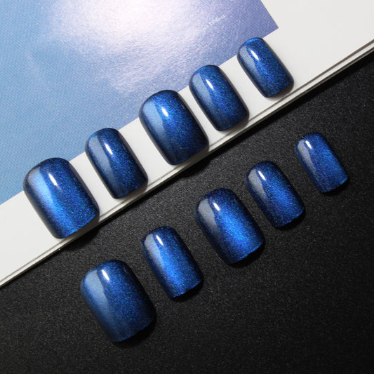 Celestial Dream Press On Nail Set Medium Square Shimmering Blue Radiance