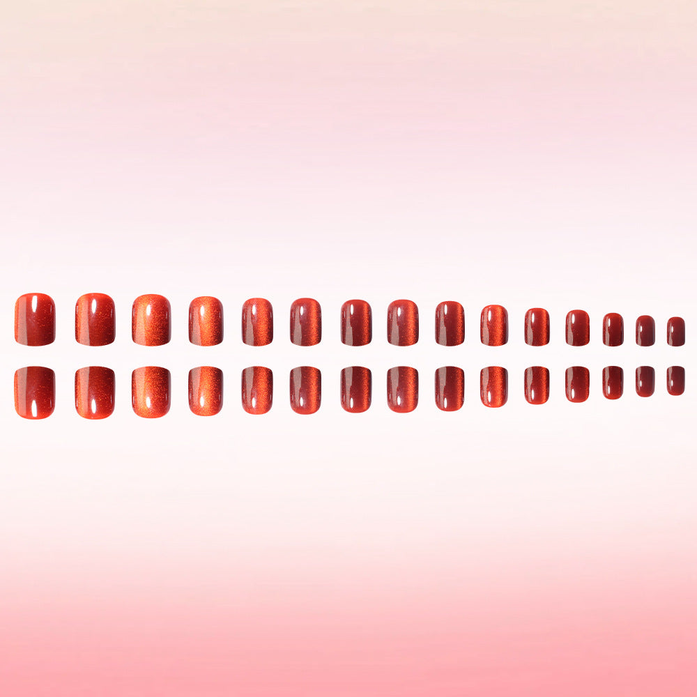 Autumn Elegance Medium Square Deep Red Shimmer Press On Nail Set