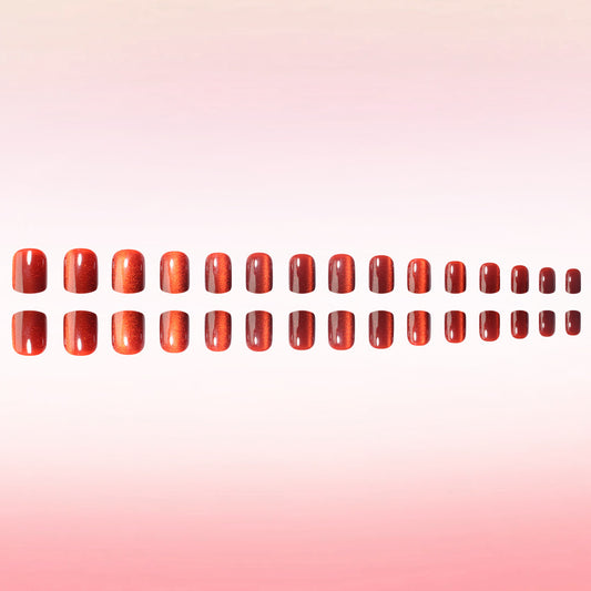 Autumn Elegance Medium Square Deep Red Shimmer Press On Nail Set