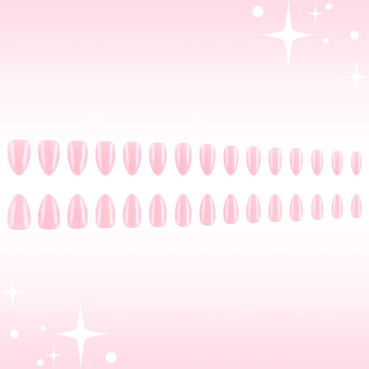 Dreamy Blossom Medium Almond Pink Glossy Press-On Nail Set with Luxurious Shine