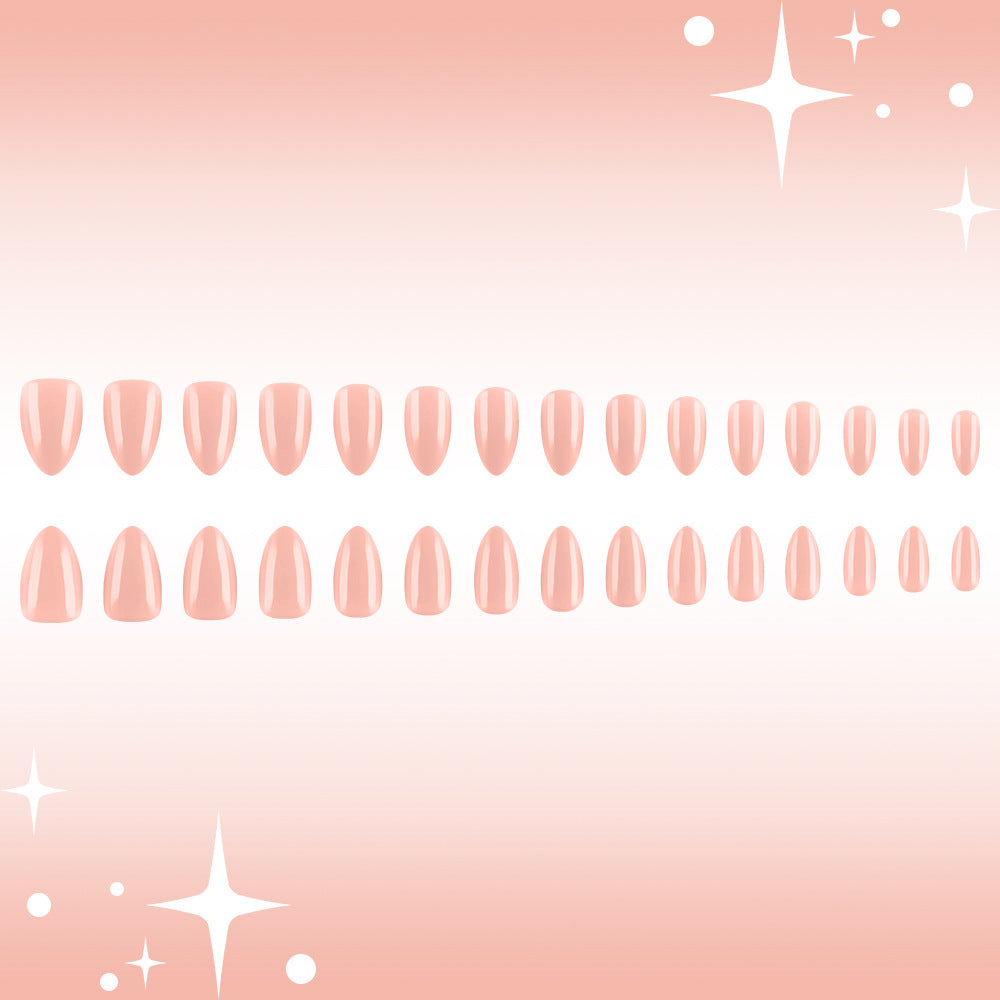 Dreamy Radiance Medium Almond Blush Pink Glossy Press On Nail Set with Unique Glitter Finish