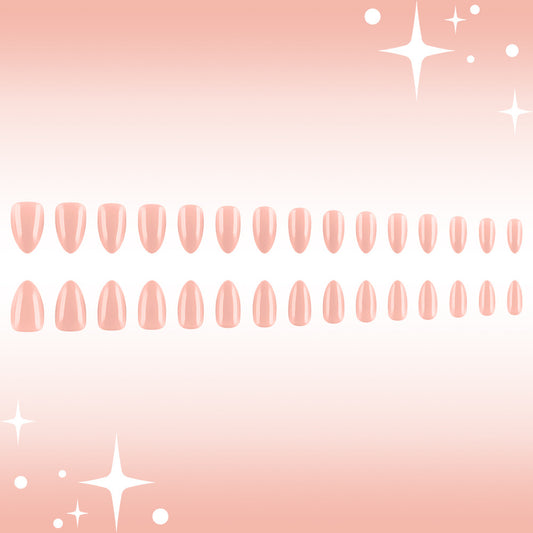 Dreamy Radiance Medium Almond Blush Pink Glossy Press On Nail Set with Unique Glitter Finish