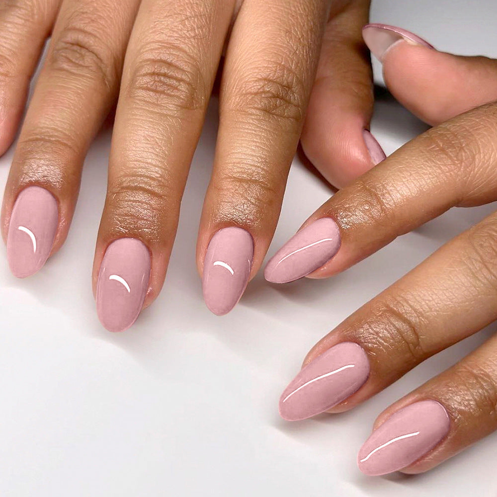 Elegant Rose Garden Medium Almond Pink Glossy Press On Nail Set with Unique Shine Finish