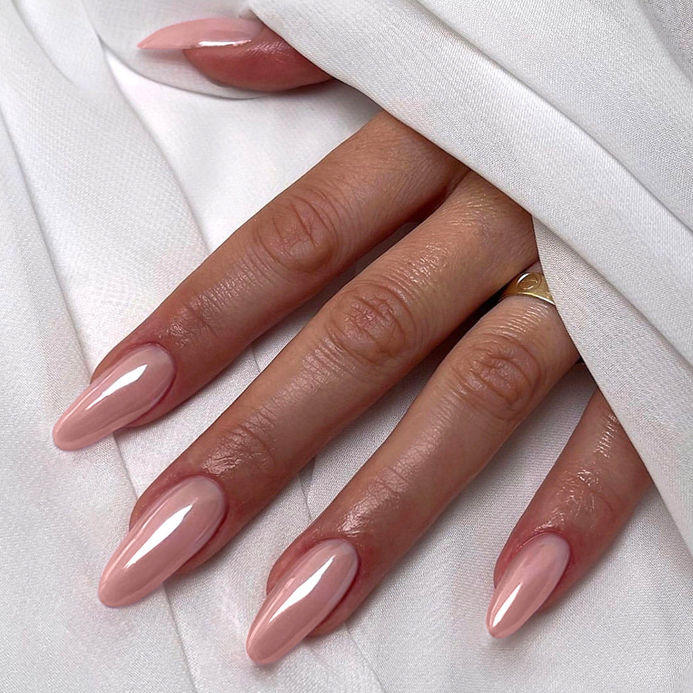 Chic Elegance Long Almond Shaped Soft Pink Glossy Press-On Nail Set with Stunning Shine
