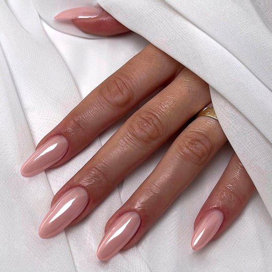 Chic Elegance Long Almond Shaped Soft Pink Glossy Press-On Nail Set with Stunning Shine