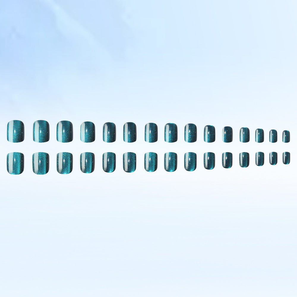 Ocean Dream Medium Square Shape Teal Press On Nail Set with Iridescent Shine