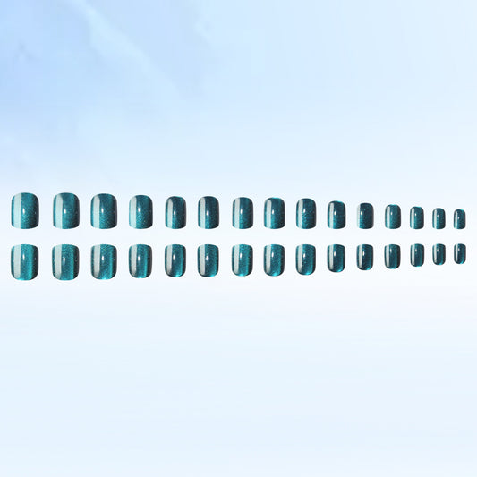 Ocean Dream Medium Square Shape Teal Press On Nail Set with Iridescent Shine