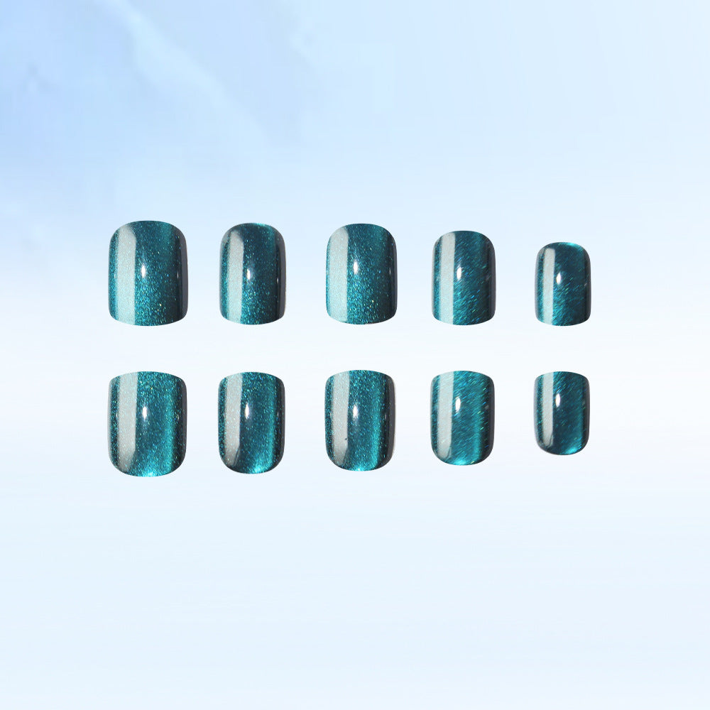 Mystical Ocean Dream Lengthy Medium Square Aqua Glitter Press-On Nail Set
