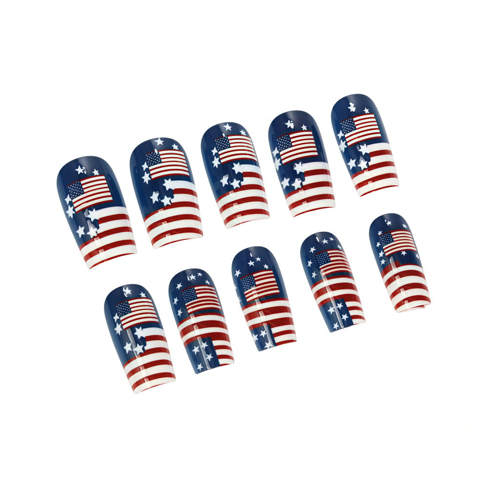 Patriotic Vibes Long Square Blue and Red Stars and Stripes Press On Nail Set