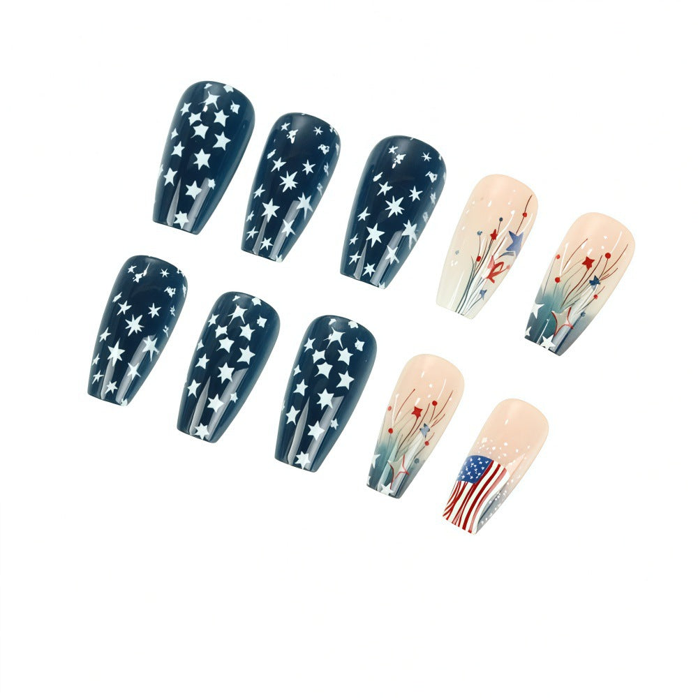 Festive Americana Long Coffin Starry Design Press-On Nail Set
