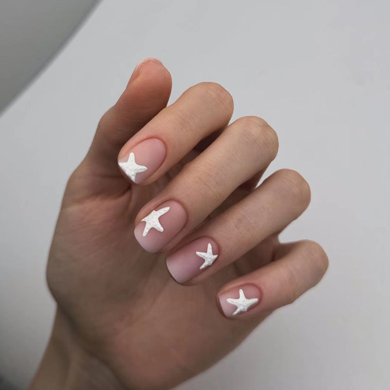 Ocean Breeze Medium Square Light Pink Faux Nails with Starfish Design